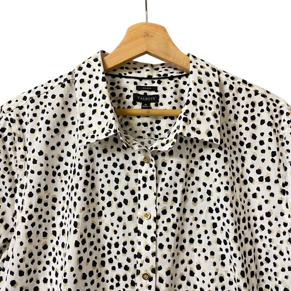 Talbots non iron leopard animal print metallic button-up long sleeve shirt 18 - Picture 3 of 14